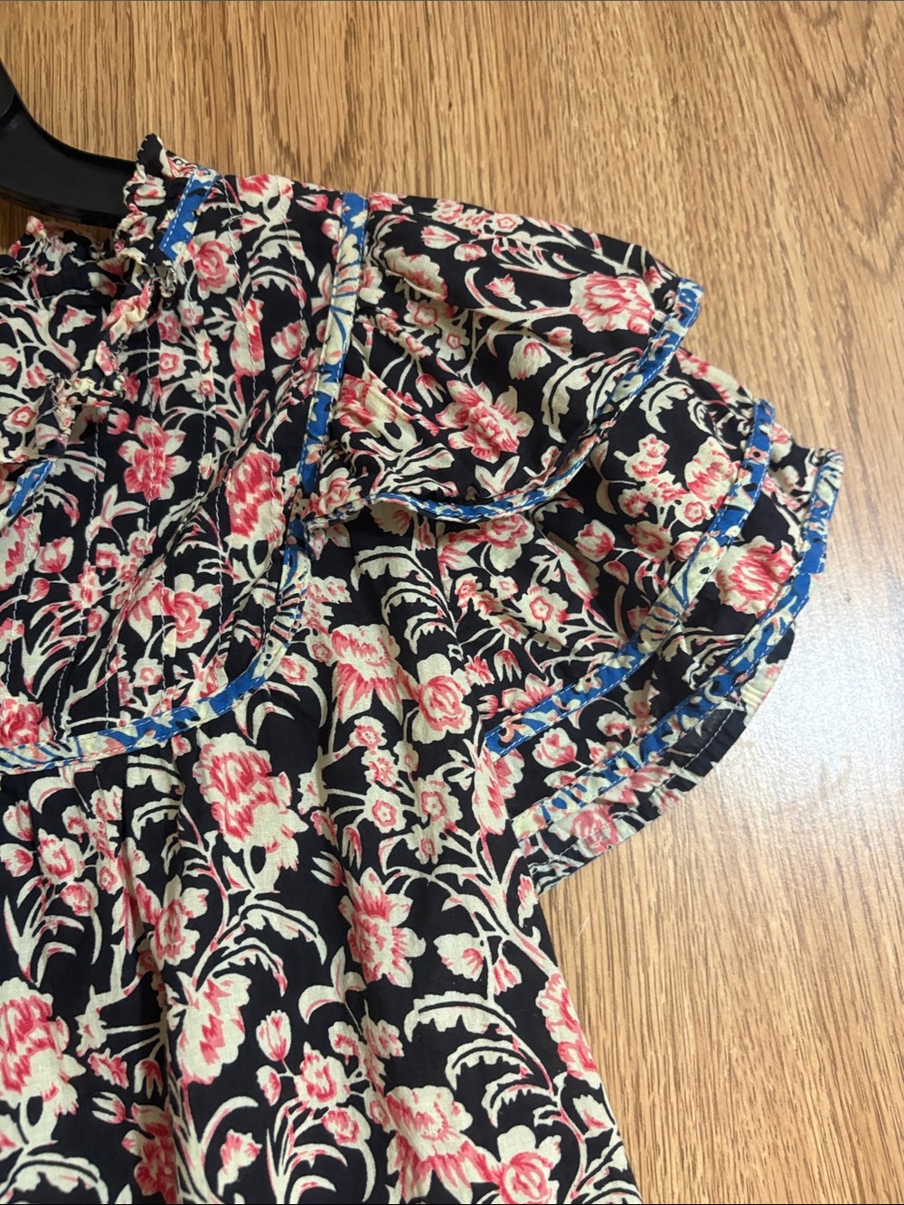 THML Black Floral Blouse with Pink and Cream Blossoms - Picture 5 of 9